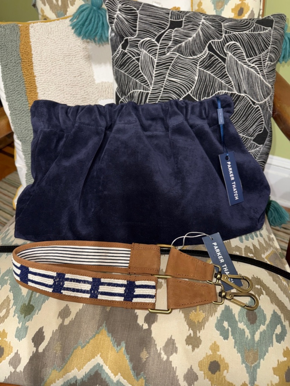 Parker Thatch Navy Suede Mochi & Beaded  Strap